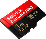 Sandisk SDSQXCD Extreme Pro V30 U3 A2 UHS-I 200MB/s R, 140MB/s W Class 10 microSDXC Card w/SD Adaptor - 1TB