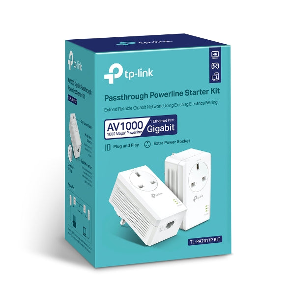 Tp-Link TL-PA7017P KIT AV1000 Gigabit Passthrough Powerline Starter Kit