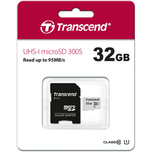 Transcend 300S UHS-I U1 | U3 A1 95MB/S MicroSDHC/XC Card with SD adapter