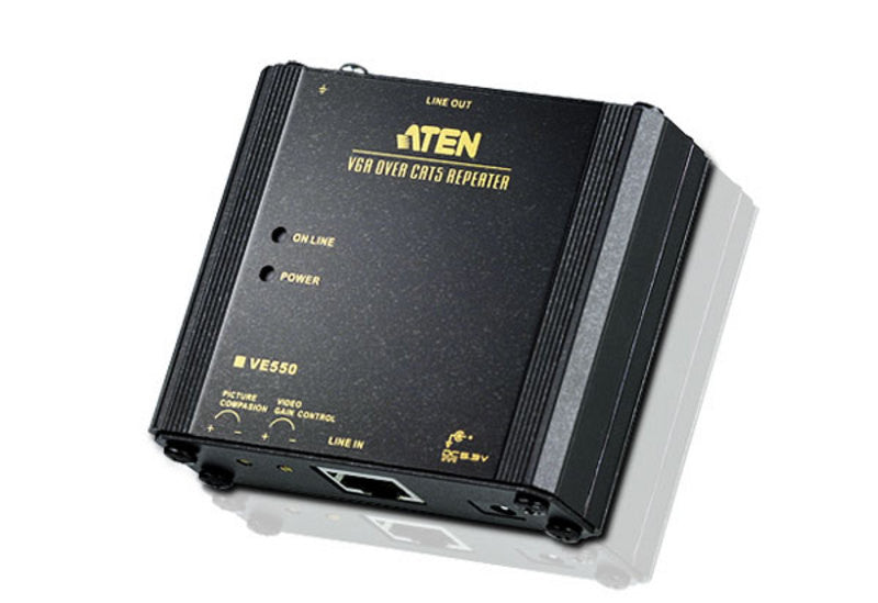 Aten VE550 VGA Over Cat5 Repeater. Double VGA extension distance. VGA gain control.