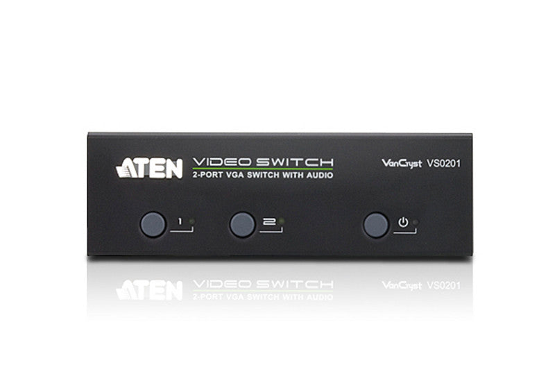 Aten VS0201 2 Port Video(VGA) Switch .1920x1440@65m; Audio enabled. Pushbutton/RS232/IR Remote Control