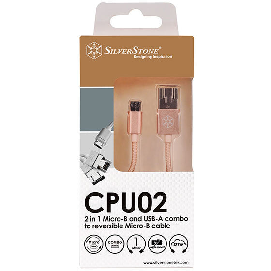 Silverstone USB 2.0 Micro-B combo USB-A x 1 Reversible Micro-B x 1 (1 Meter) (Gold) Nylon braided Cable