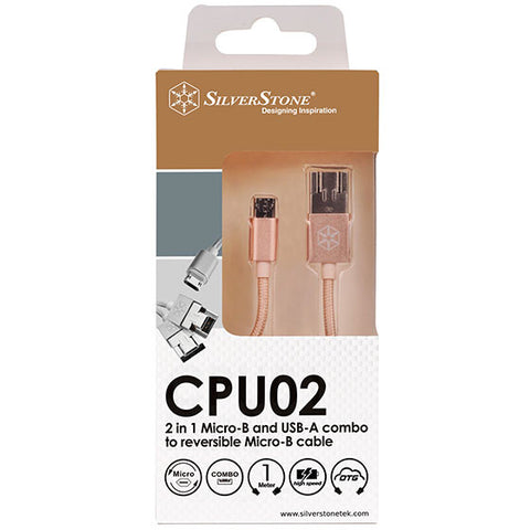 Silverstone USB 2.0 Micro-B combo USB-A x 1 Reversible Micro-B x 1 (1 Meter) (Gold) Nylon braided Cable