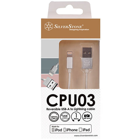 Silverstone USB 2.0Reversibel USB-A x 1 Lightning x 1 (1 Meter) (Silver) Nylon braided Cable