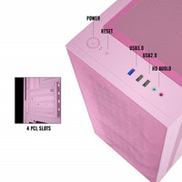 DLM21 Pink mATX Case with Tempered Glass Side Panel and Mesh Front Panel [No Fans Included]