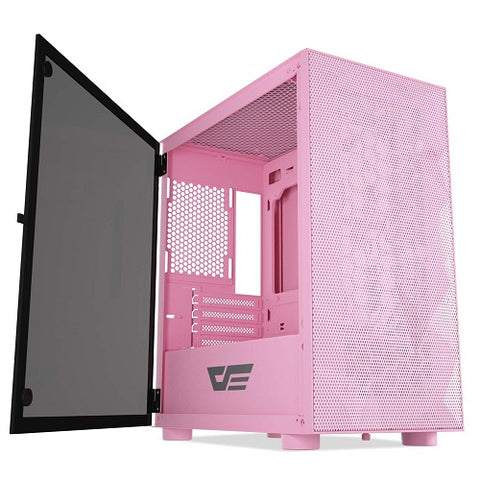 DLM21 Pink mATX Case with Tempered Glass Side Panel and Mesh Front Panel [No Fans Included]
