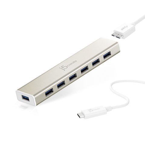 J5CREATE USB 3.0 7-Port Hub with USB Type-C Cable