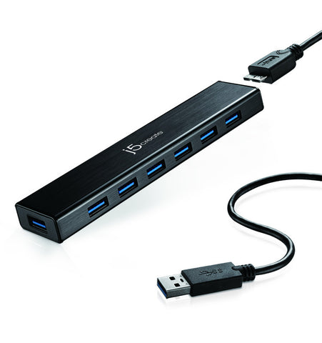 j5create USB 3.0 7-Port Hub with AC Power Adapter (BLACK)