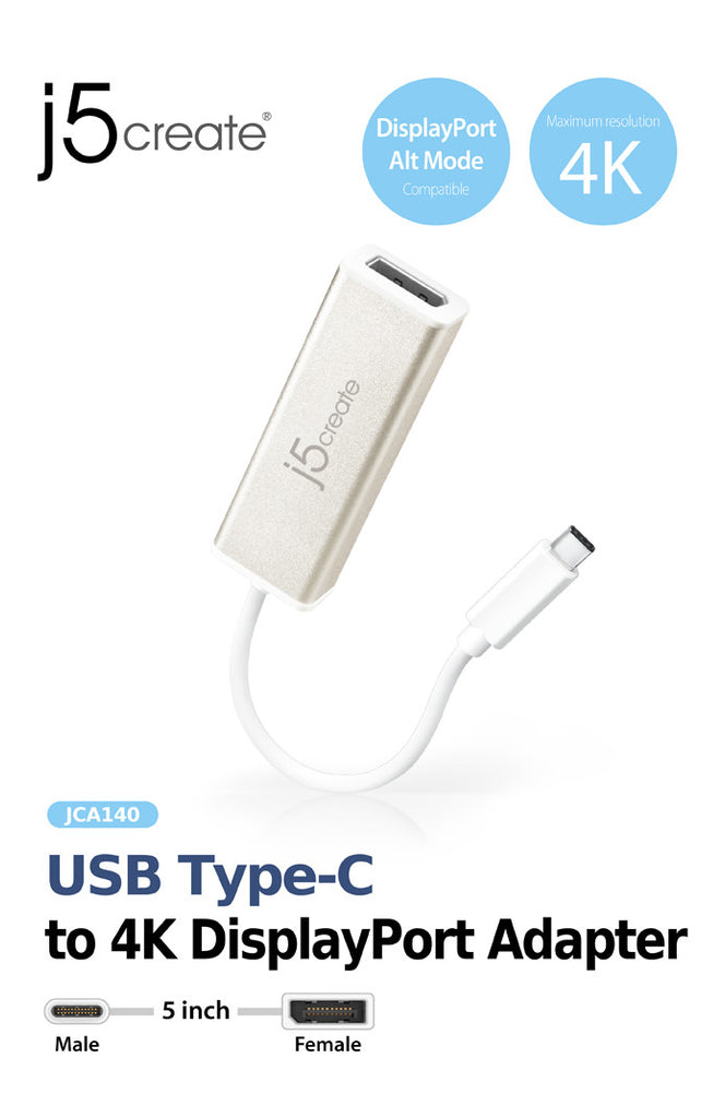 J5CREATE USB TYPE-C TO 4K DISPLAYPORT ADAPTER