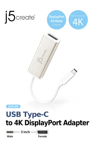 J5CREATE USB TYPE-C TO 4K DISPLAYPORT ADAPTER