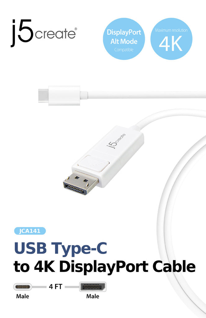 J5CREATE USB TYPE-C TO 4K DISPLAYPORT CABLE