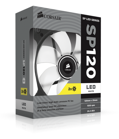 Corsair Air Series SP120 LED White High Static Pressure 120mm Fan Twin Pack (0.72 KG)