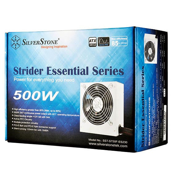 SilverStone SST-ST50F-ES230BK Strider Essential 500W 80 Plus  Single +12V Rail (support only 230V)