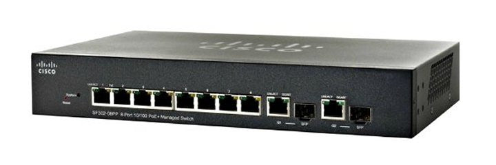 Cisco SF302-08PP 8-port 10/100 PoE+(62W) Managed Switch , 2 combo mini-GBIC ports